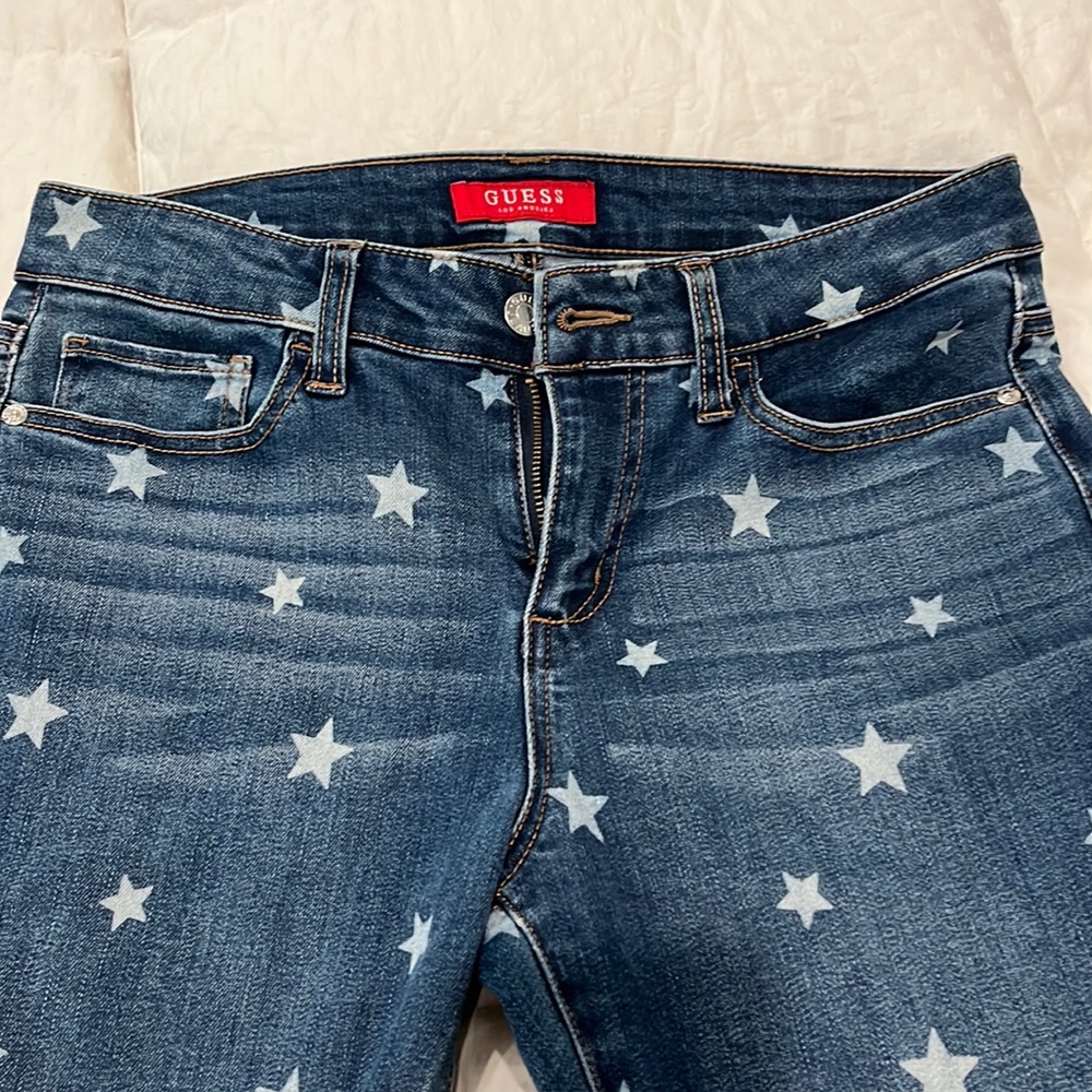 Guess Los Angeles Dark Denim Size 29 Jeans with White Stars All Over!
